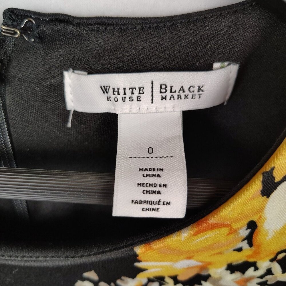 White House Black Market Dress Black Floral Yellow Mini Sz 0 - Picture 3 of 8